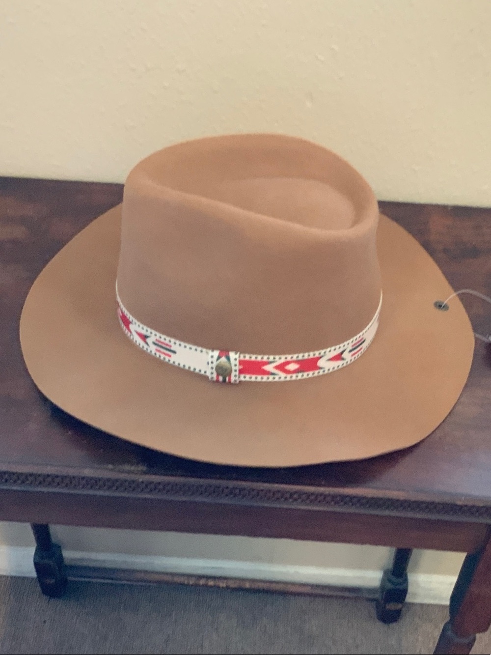 Peter Grimm Tan Felt Fedora with Decorative SOUTHWEST Band